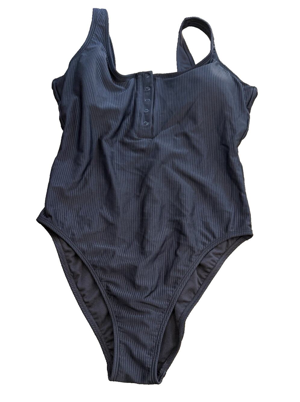 Sports Illustrated Black Textured One Piece Swimsuit Scoop Neck Women's L NWT